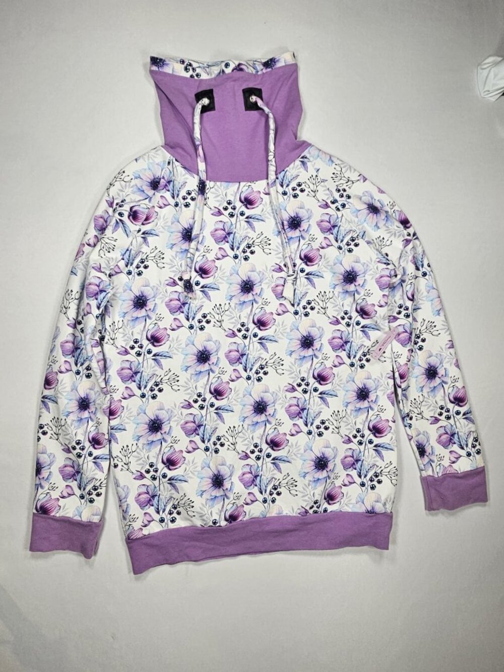 Handmade Purple Floral Cowl Neck Hoodie Pullover Size 8-10 Youth NWOT